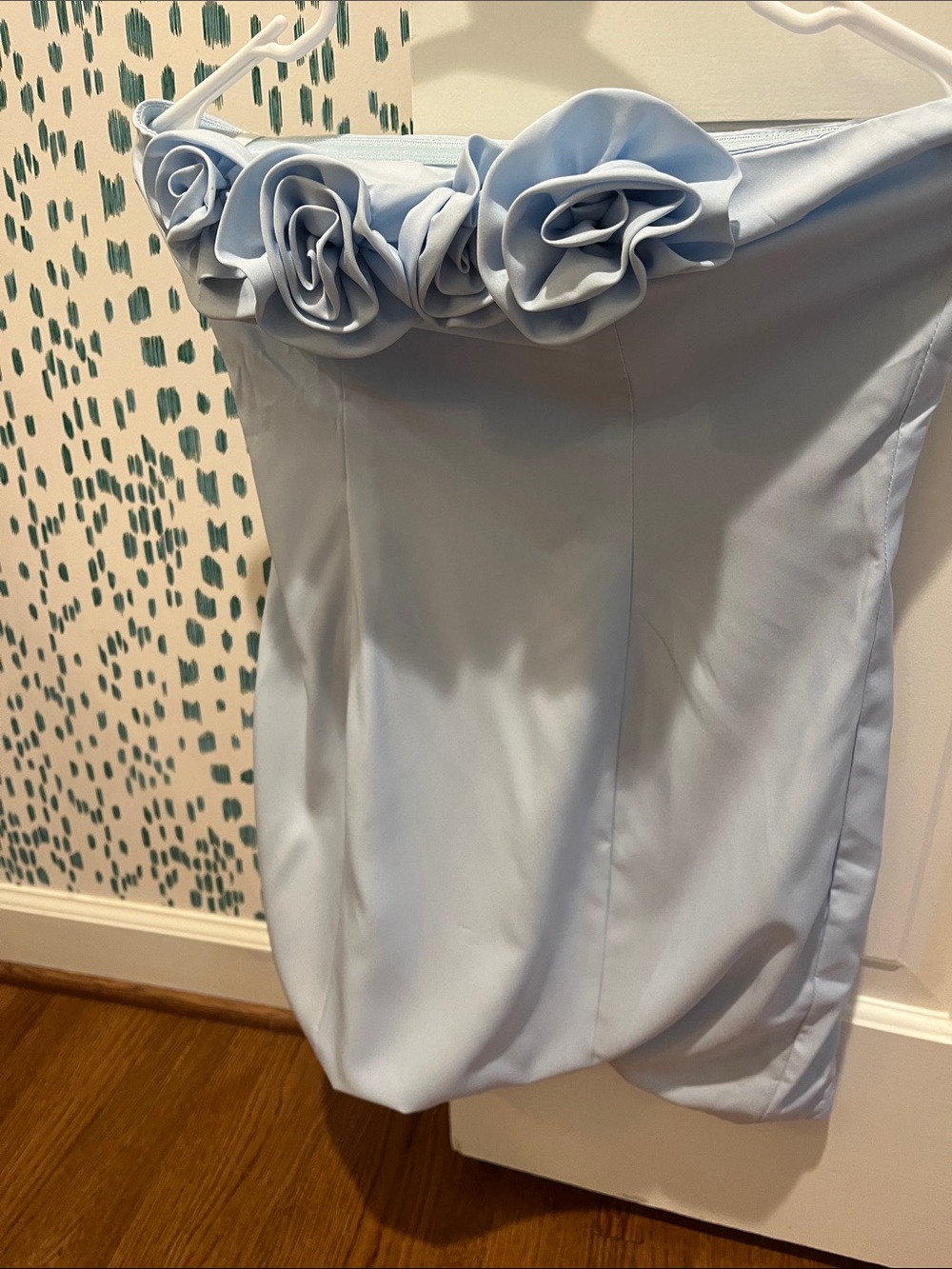 NWT Light Blue Floral Applique Strapless Dress